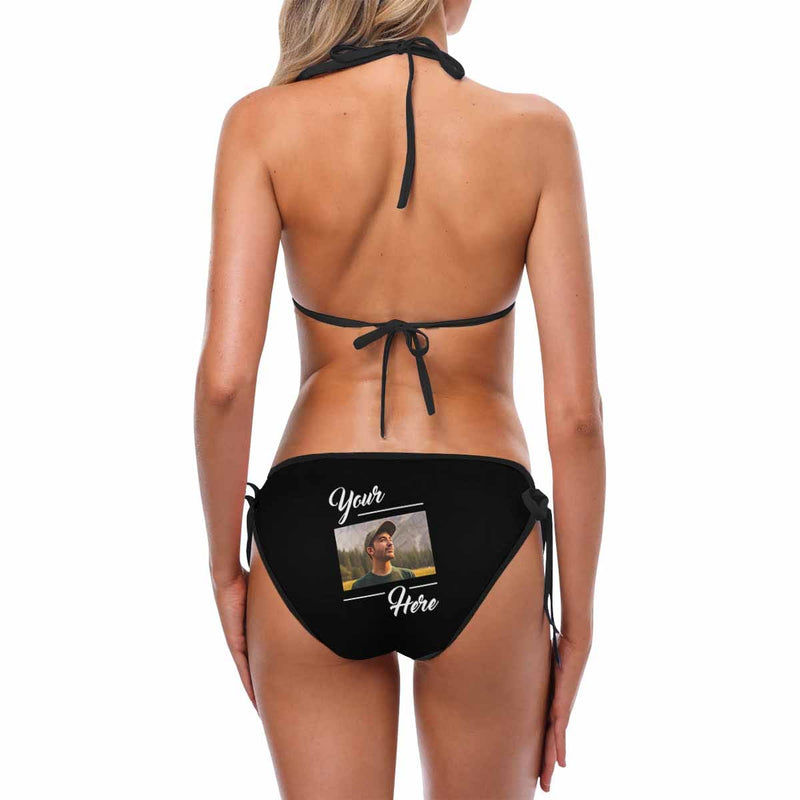 Custom Photo Baby Here String Halter Tie Side Low Waisted Triangle Bikini Personalized Bathing Suit Women's Two Piece Swimsuit Summer Beach Pool Outfits