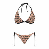 Custom Seamless Face Button Link Halter Tie Side Low Waisted Triangle Bikini Women's Two Piece Swimsuit Summer Beach Pool Outfits