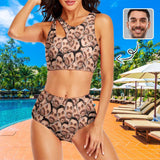 Custom Seamless Face Cutout Top High Waisted Bikini Two Piece Swimsuit