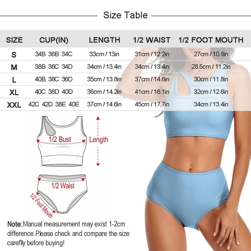 Custom Seamless Face Cutout Top High Waisted Bikini Personalized Women's Two Piece Swimsuit Beach Outfits