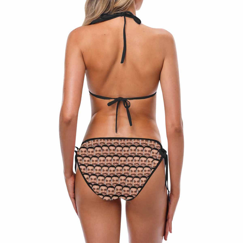 Custom Seamless Face String Halter Tie Side Low Waisted Triangle Bikini Swimsuit Personalized Women's Two Piece Bathing Suit Summer Beach Pool Outfits