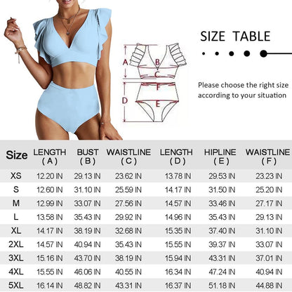 Custom Seamless Face Women Ruffle High Waisted Flounce Bikini Set Two Pieces Swimsuit Beachwear