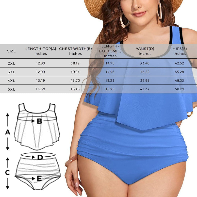 #Plus Size Ruffle Tankini-Custom Face Seamless Plus Size Swimsuit Ruffle High Waisted Bikini Personalized Tankini Women's Two Piece Summer Swimsuit Cover Your Tummy