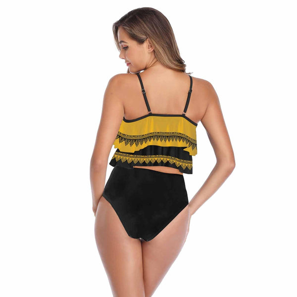 #Tankini Set #Double Ruffled Tankini Custom Face&Name Yellow Ruffle Tankini Personalized Bathing Suit Summer Swimsuit Women's High Waisted Double Ruffle Bikini Set