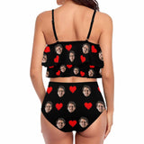 #Tankini Set #Double Ruffled Tankini Custom Face Red Heart Tankini Personalized Bathing Suit Summer Swimsuit Women's High Waisted Double Ruffle Bikini Set