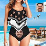 Custom Face Black Tankini Personalized Women's Ruffle Bikini Set