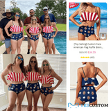 #Couple Matching Swimwear #American Flag Bathingsuit #Independence Day#Custom Face US Flag Bikini Personalized Triangle Swim Briefs Celebrate Holiday Party