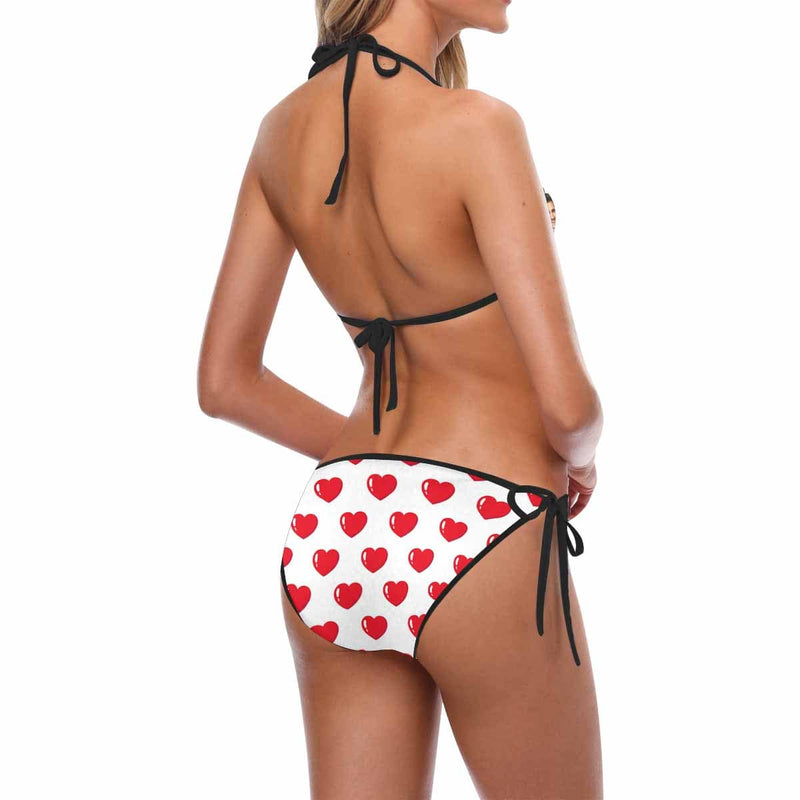 #Couple Matching Swimwear Custom Faces Red Heart String Halter Low Waisted Triangle Two Piece Bikini Set Personalized Men's Stretch Quick Dry Swim Boxer Briefs