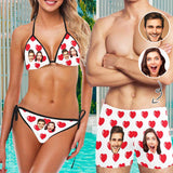 Custom Face Red Heart Halter Triangle Bikini Set Men Swim Boxer Briefs