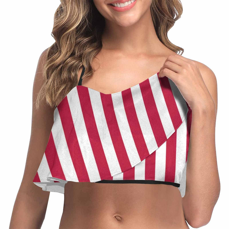 Custom Face American Flag Ruffle Bikini Personalized Bathing Suit Women's Two Piece Low Waisted Bikini Swimsuit Summer Beach Pool Outfits