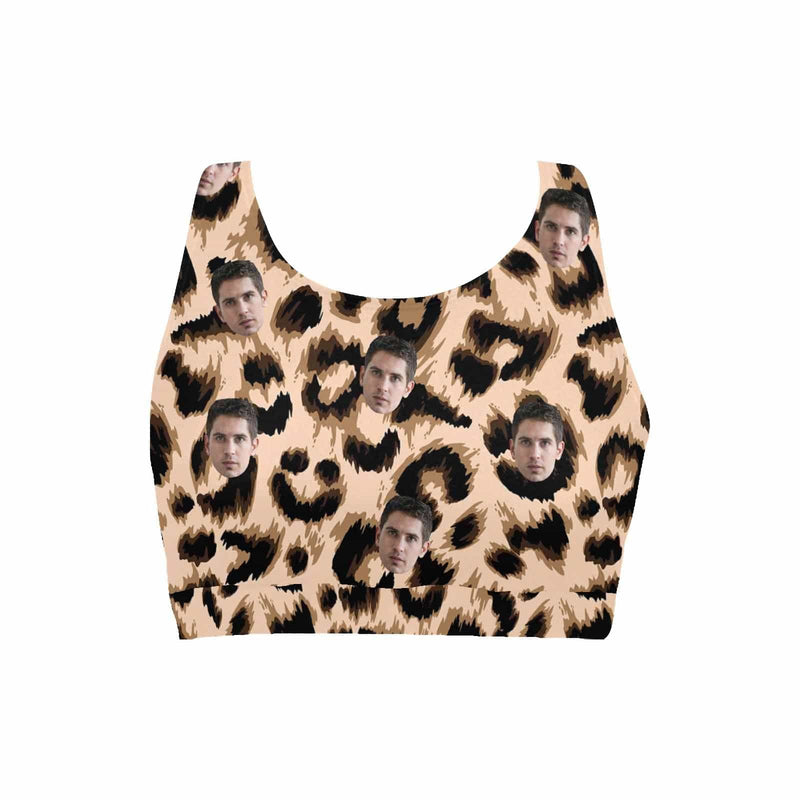 #Crewneck Tank Bikini Top - Custom Face Leopard Print Women's Beach Crop High-Neck Bikini Top