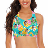 #Crewneck Tank Bikini Top - Custom Face Pineapple Women's Beach Crop High-Neck Bikini Top