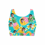 #Crewneck Tank Bikini Top - Custom Face Pineapple Women's Beach Crop High-Neck Bikini Top