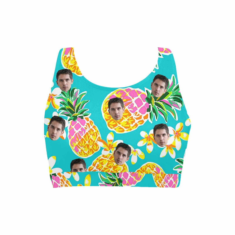 #Crewneck Tank Bikini Top - Custom Face Pineapple Women's Beach Crop High-Neck Bikini Top