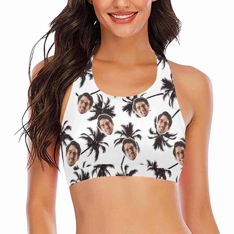 #Crewneck Tank Top Bikini Top - Custom Face Cocoa Tree Women's Beach Crop High-Neck Bikini Top