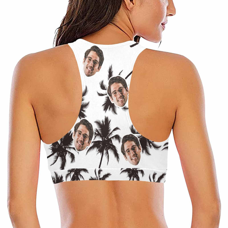 #Crewneck Tank Top Bikini Top - Custom Face Cocoa Tree Women's Beach Crop High-Neck Bikini Top