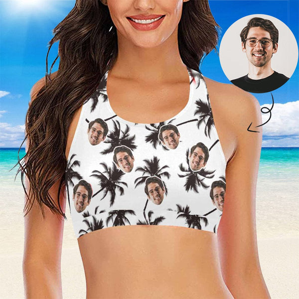 #Crewneck Tank Top Bikini Top - Custom Face Cocoa Tree Women's Beach Crop High-Neck Bikini Top