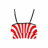 #Double Ruffle Bikini Top-Women's Red Stripes Ruffle Bikini Swimsuit Double Ruffled Swim Top