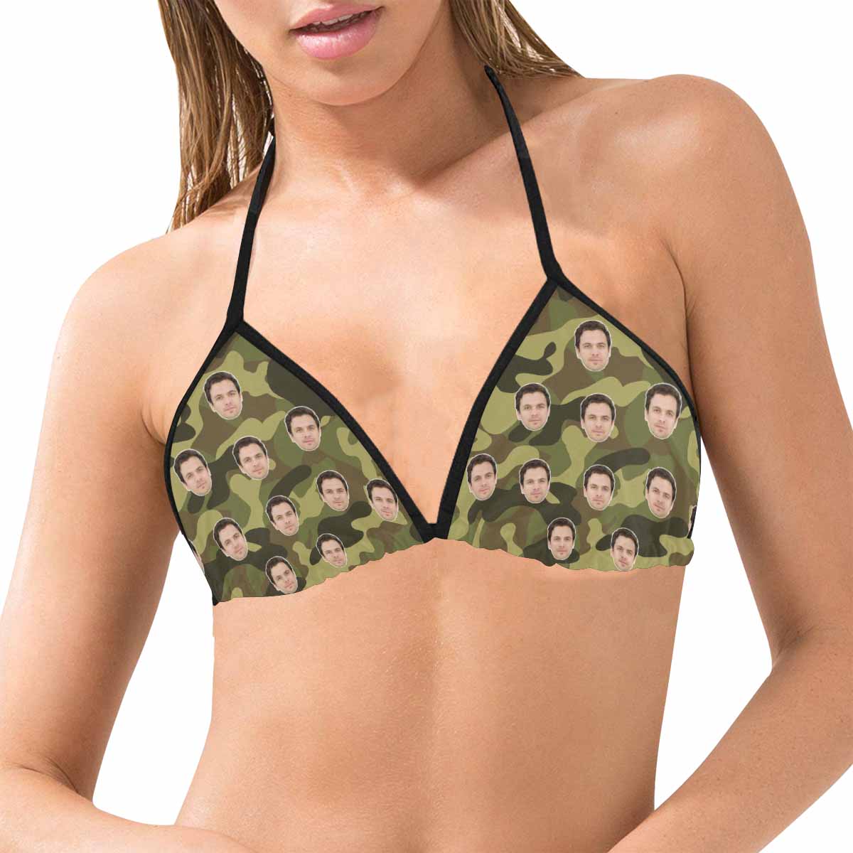 Halter Bikini Top-Custom Boyfriend Face Camouflage Personalized Bikini Swimsuit Top