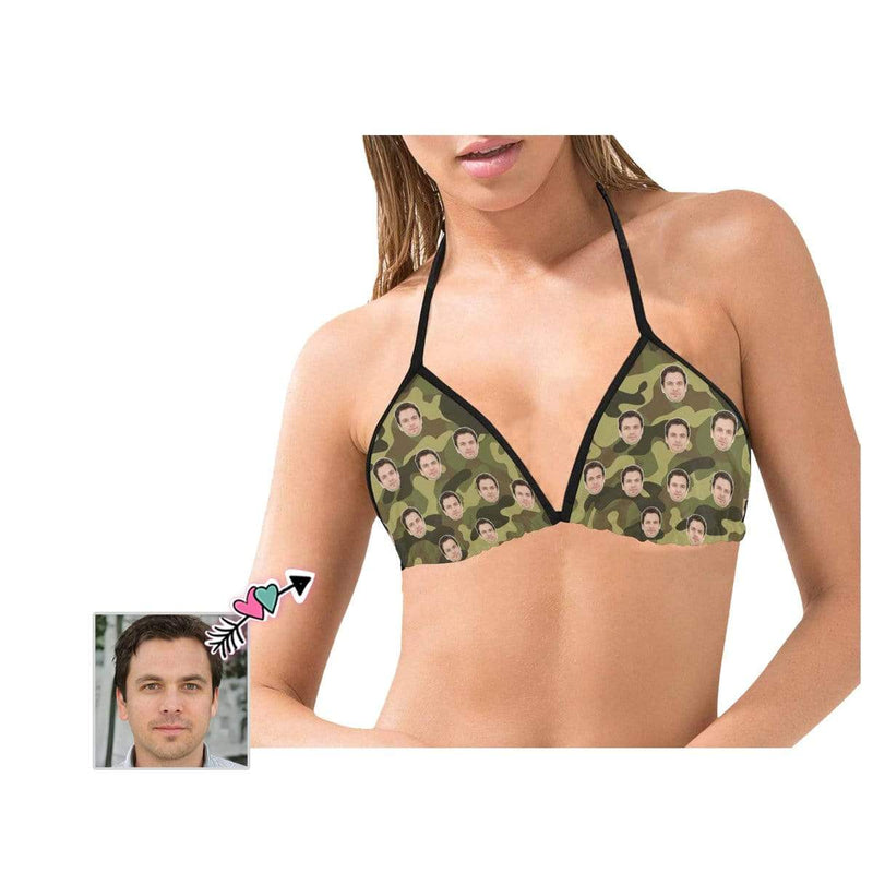 Halter Bikini Top-Custom Boyfriend Face Camouflage Personalized Bikini Swimsuit Top