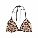 Halter Bikini Top-Custom Boyfriend Face Leopard Personalized Bikini Swimsuit Top