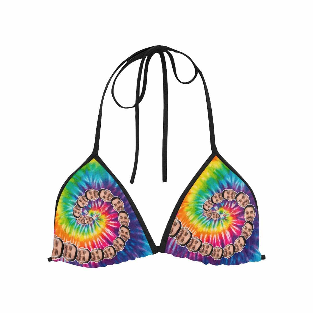 Halter Bikini Top-Custom Boyfriend Face Rainbow Swirl Personalized Bikini Swimsuit Top