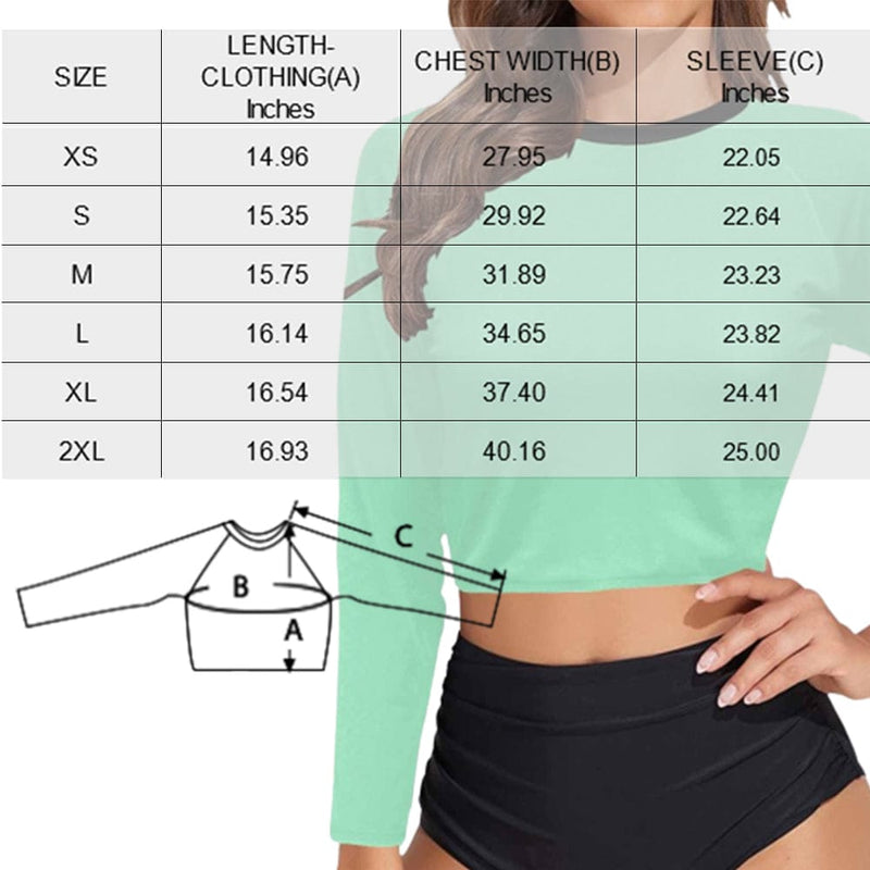 #Long Sleeve Tankini Bikini Top-Custom Funny Face Long Sleeve Swimwear Top Beach Surf Sunscreen Fashion Cropped Top