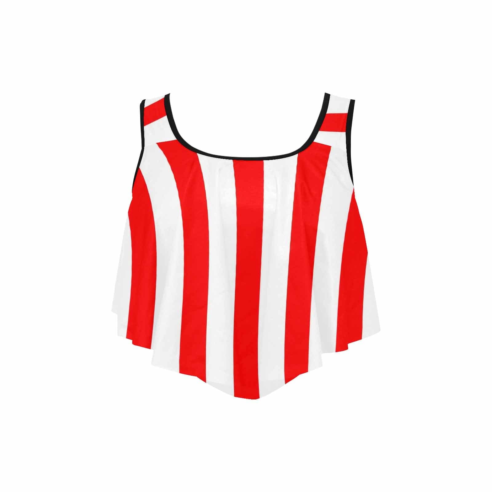 Ruffle Bikini Top-Custom Face Stars Women Red&amp;White Stripes Bikini Top Swimsuit Ruffle Swim Top