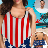 Ruffle Bikini Top-Custom Face Stars Women Red&White Stripes Bikini Top Swimsuit Ruffle Swim Top