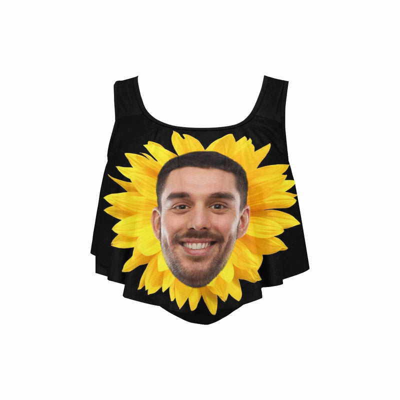 Ruffle Bikini Top-Custom Husband Face Wome Sunflower Bikini Top Swimsuit Ruffle Swim Top