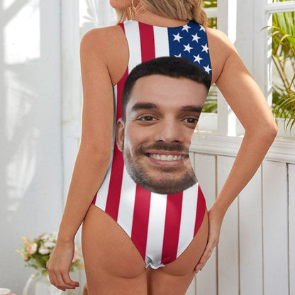 Custom Face USA Swimsuit Personalized Bathing Suit Women&