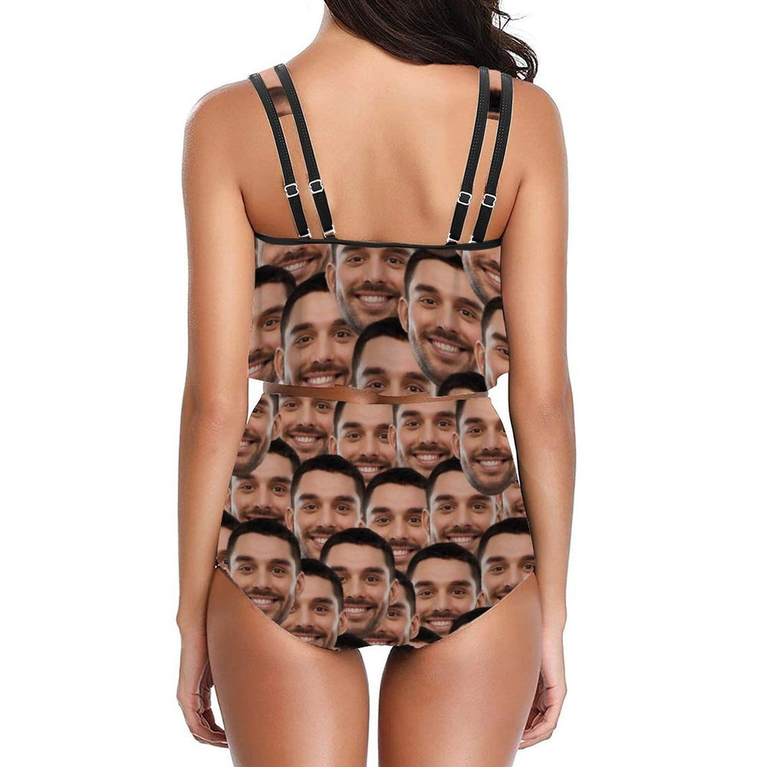 Custom Face Seamless Ruffle Tankini Personalized Bathing Suit Women&