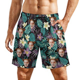 Custom Face Dark Leaves 2 in 1 Quick-Dry Swim Shorts with Pocket Personalized Swim Trunks