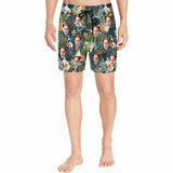 Custom Dark Leaves Face Drawstring Swim Shorts Personalized Gift for Him