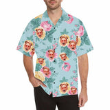 Custom Face Light Blue Flowers Hawaiian Shirt Personalized Beachwear