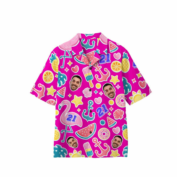 Custom Hawaiian Shirts with Face&Age Personalized Pink Aloha Shirts Men's Birthday Casual Shirts