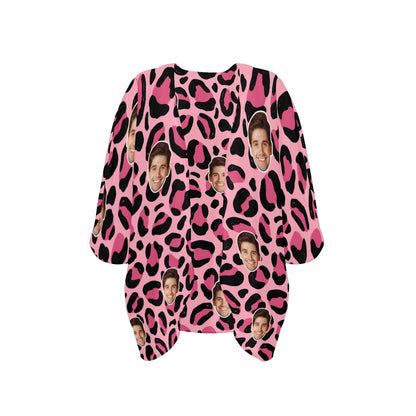 Custom Pink Leopard Face One Piece Bikini Cover Up Personalized Kimono Chiffon Cover Up