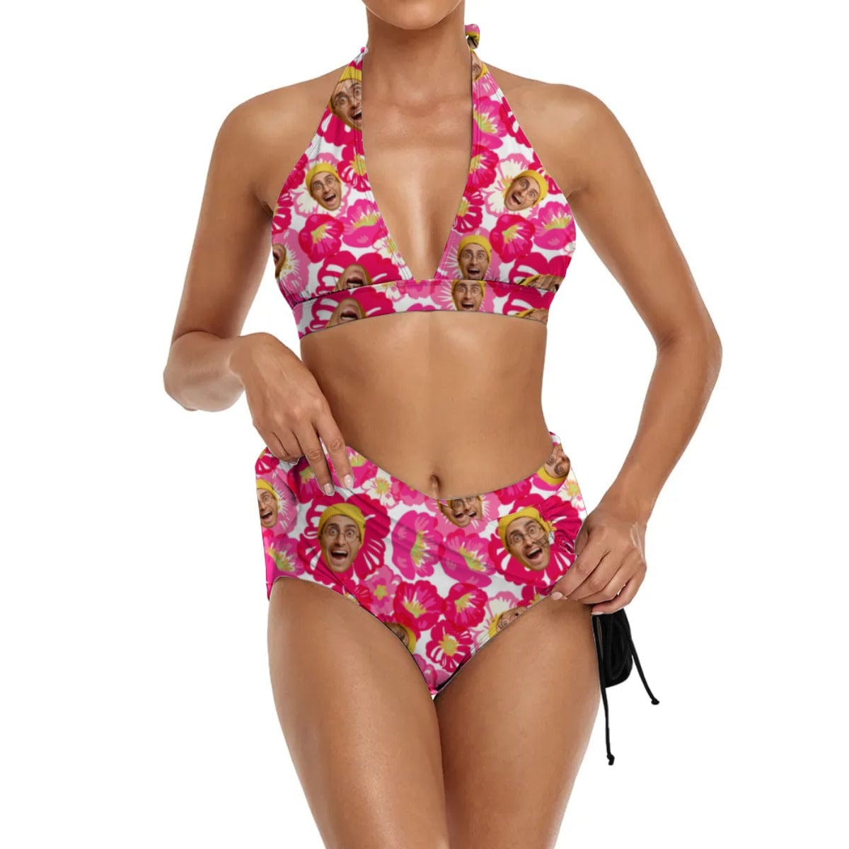 Custom Boyfriend Face Bikini Personalized Rose Red Flower Swimsuit For Women