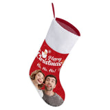 16.5in(L) Super Size-Custom Photo Couple Red Background Merry Christmas Socks Flip Sequins Christmas Stocking