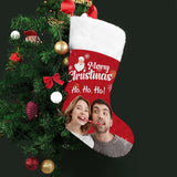 16.5in(L) Super Size-Custom Photo Couple Red Background Merry Christmas Socks Flip Sequins Christmas Stocking