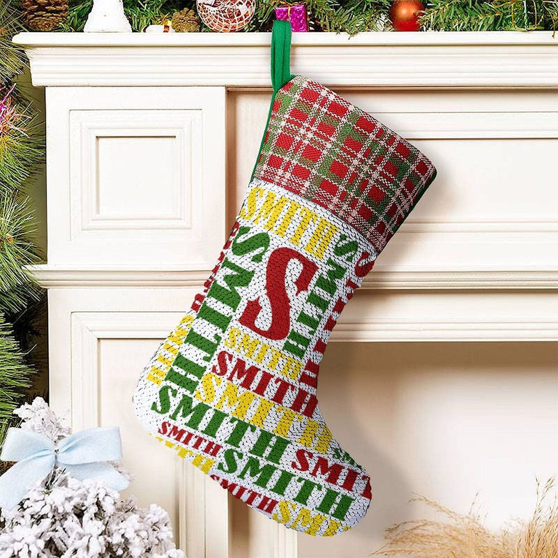 16.5in(L) Super Size-Custom Name Red Yellow Green Christmas Socks Flip Sequins Christmas Stocking