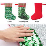 16.5in(L) Super Size-Custom Text Green Background Christmas Ornaments Socks Flip Sequins Christmas Stocking