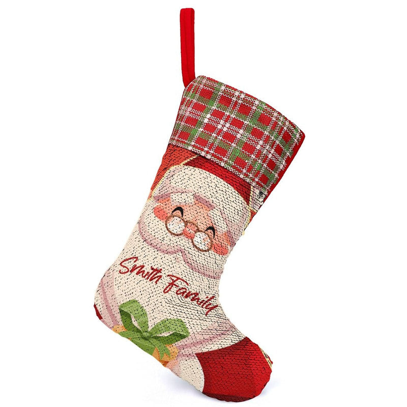 16.5in(L) Super Size-Custom Text Santa Claus Christmas Socks Flip Sequins Christmas Stocking