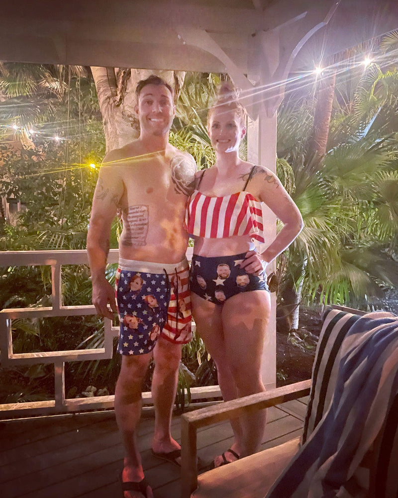 [Top Selling] #Summer Outfits #American Flag Style #Husband/Boyfriend Face On #Celebrate July Fourth - Personalized Face Women's Swimwear Bikini Swimsuit Beach Travel Boat Cruise Pool Party Outfits