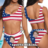 [Top Selling] #Summer Outfits #American Flag Style #Husband/Boyfriend Face On #Celebrate July Fourth - Personalized Face Women's Swimwear Bikini Swimsuit Beach Travel Boat Cruise Pool Party Outfits