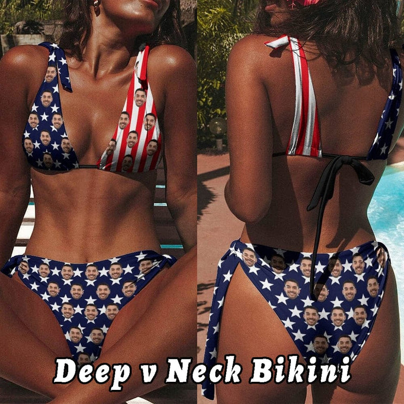 [Top Selling] #Summer Outfits #American Flag Style #Husband/Boyfriend Face On #Celebrate July Fourth - Personalized Face Women's Swimwear Bikini Swimsuit Beach Travel Boat Cruise Pool Party Outfits