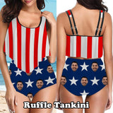 [Top Selling] #Summer Outfits #American Flag Style #Husband/Boyfriend Face On #Celebrate July Fourth - Personalized Face Women's Swimwear Bikini Swimsuit Beach Travel Boat Cruise Pool Party Outfits