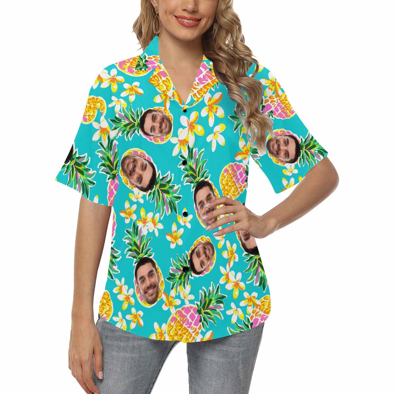 Personalized Couple Matching Hawaiian Shirts Custom Face Summer Vocation Couple Hawaiian Shirts