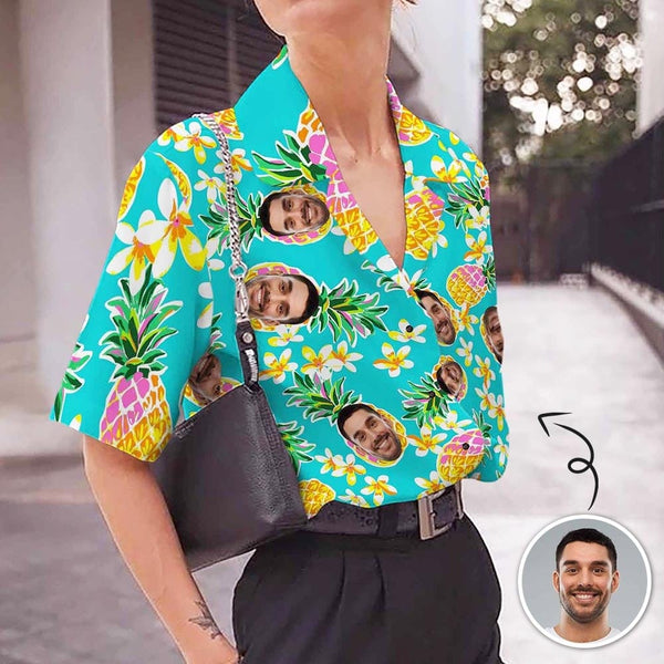 Personalized Couple Matching Hawaiian Shirts Custom Face Summer Vocation Couple Hawaiian Shirts