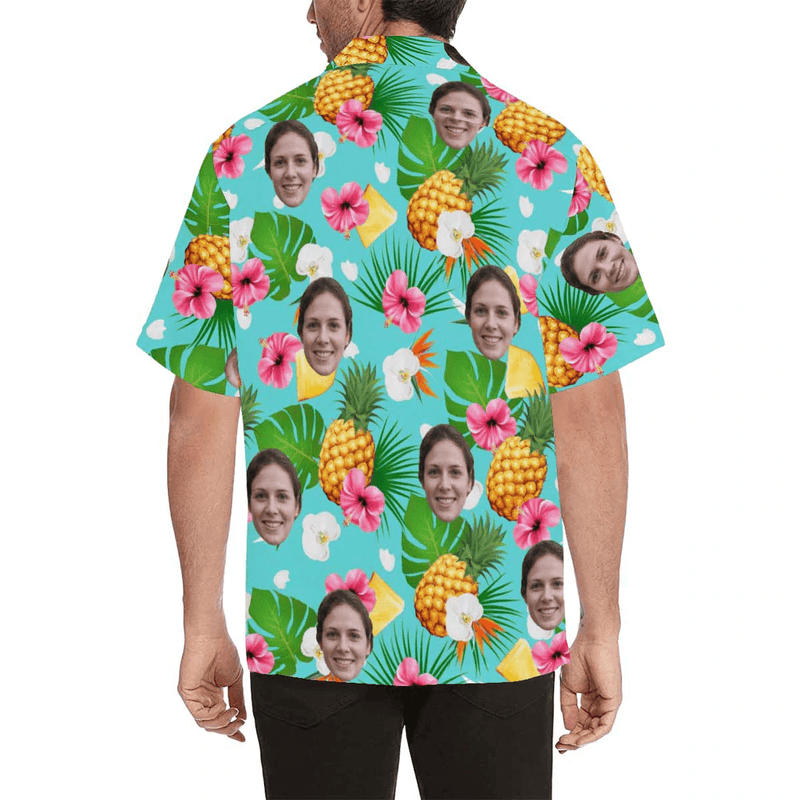 Personalized Couple Matching Hawaiian Shirts Custom Face Summer Vocation Couple Hawaiian Shirts